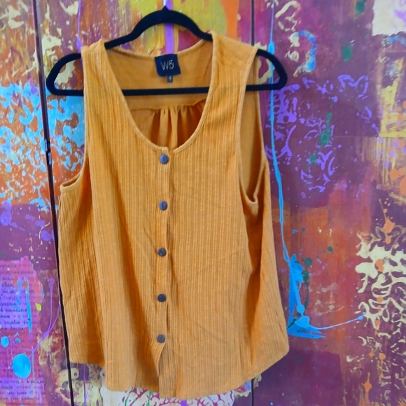 W5 Women's Mustard Button-Down Tank Top - Picture 1 of 3